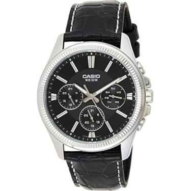 Imagem de Casio MTP-1375L-1 Relógio analógico masculino de quartzo com pulseira de couro, preto, 35, vestido