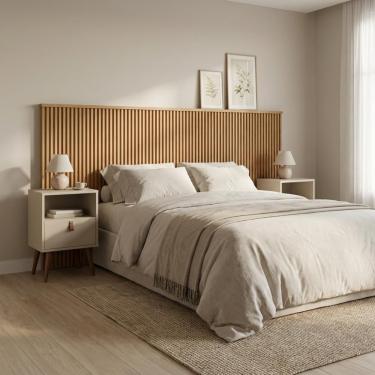 Imagem de Cabeceira Ripado Premium Nature Casal E Queen Com 2 Mesas Repleta