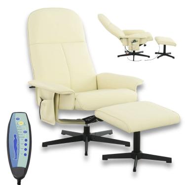 Imagem de Poltrona Reclinável Massageadora Aquecimento Apoio Pés Cadeira Papai Relaxante Bege Importway Iwm02