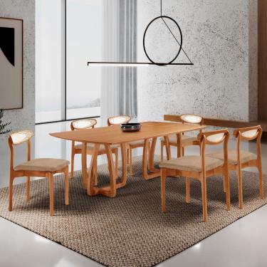 Imagem de Sala de Jantar Mesa Flora 180cm Tampo Laminado Barril e 6 Cadeiras Noronha Premium Moderna Mobilia