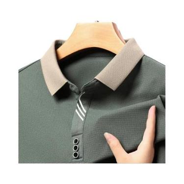 Imagem de Camisa Polo Masculina Casual De Manga Longa, Cor Sólida, Respirável, C