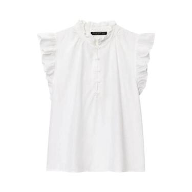 Imagem de Camisa Casual Solta Feminina Neon Com Gola De Linho E Manga Curta Verã