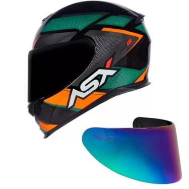 Imagem de Capacete ASX Eagle Fast Preto Grafite e Verde Mais Viseira Camaleão - 