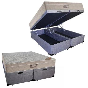 Imagem de Cama  Box Baú  King Suede  Bipartido + Colchão Ortobom Airtech Molas Ensacadas 65x193x2...