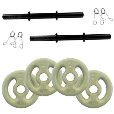 Imagem de Kit Par Halteres Com Barras Oca 40cm + 8kg Em Anilhas (4x 2kg)-Unissex