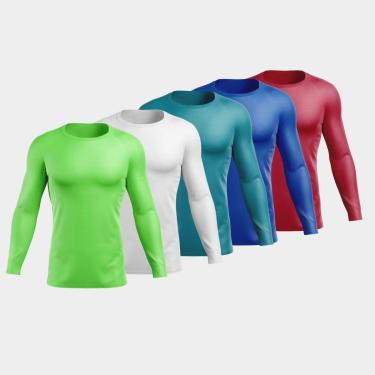 Imagem de KIT 5 Uv Masculina Manga Longa Verde Limão + Branco + Verde Capri + Azul Marinho + Bord...