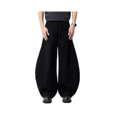 Imagem de Calças Jeans Masculinas Retro Cinza E Preto, Largas E Confortáveis, Es