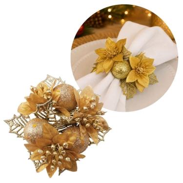 Imagem de Porta Guardanapo Natalino Bico de Papagaio Decorado Dourado Luxo 10cm - Magizi