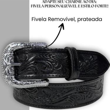 Imagem de Cinto Masculino Couro Bordado Reto Dawson Caramelo, Preto, 115