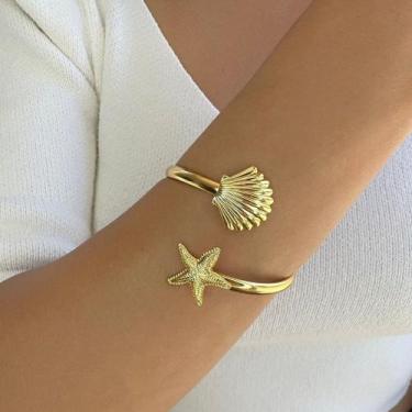 Imagem de Bracelete Regulável Concha e Estrela do Mar Banhado em Ouro 18k - Anas
