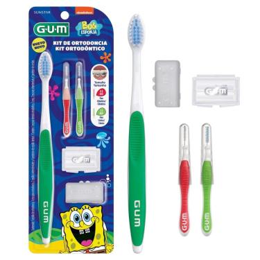 Imagem de Kit Ortodôntico Gum Bob Esponja para Aparelho Fixo com Protetor de Cerdas e Cera