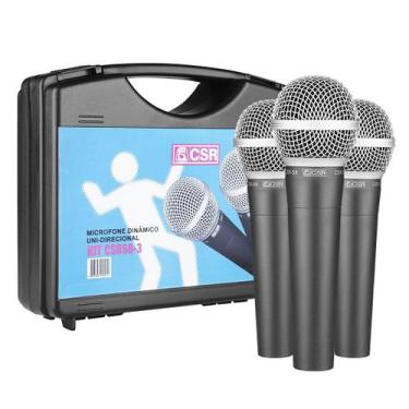 Imagem de Kit Com 3 Microfones Dinamico Tipo Shure Beta Sm58 Prof Cor Preto - CS
