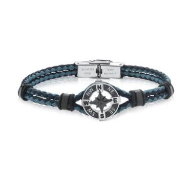 Imagem de Bracelete 20 cm Trançado Azul Claro e Escuro Detalhe Bússola - Rosso D