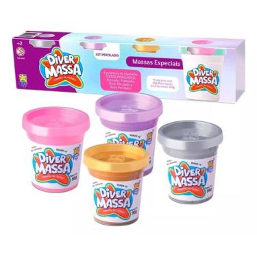 Imagem de Kit Massinha Modelar Potinho 4un Perolado Diver Massa - Divertoys