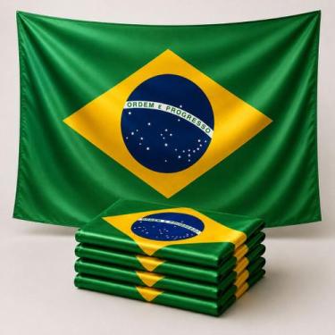 Imagem de Kit 5 Unidades Bandeira Do Brasil 150x100cm Cetim Corte Laser Sem Cost