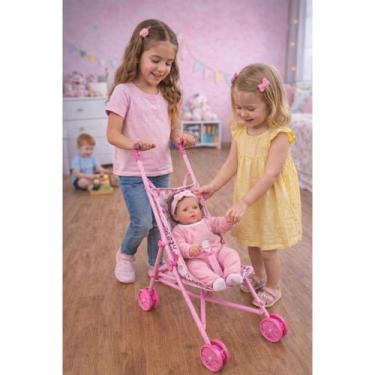 Imagem de Carrinho Boneca Infantil Dobrável Brinquedo Criança Rosa Levar Passeio