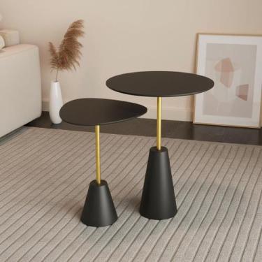 Imagem de Conjunto Mesa Lateral de Canto Napoli Metal 65cm x 40cm x 40cm Preto -