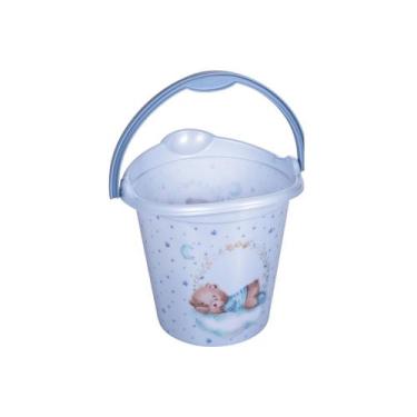 Imagem de Balde De Bebê Infantil Infantil Decorada Ursinho 8 Litros PlasUtil Azu