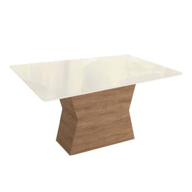 Imagem de Mesa p/ Cozinha Tília c/ Tampo Madeirado c/ Vidro 90x160cm Nogueira/Of