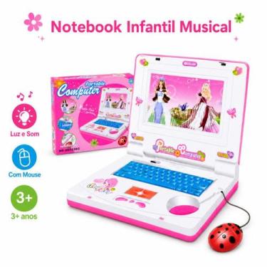 Imagem de Laptop Infantil Rosa Notebook de Brinquedo com Mouse Som Luz Música Cr