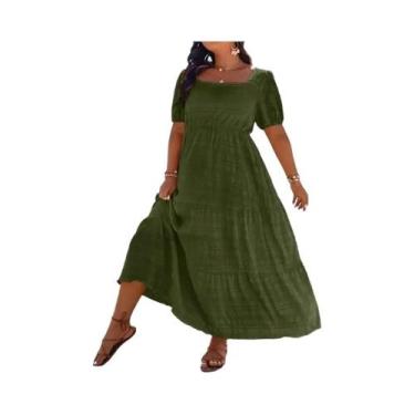 Imagem de Vestido Casual Feminino plus Size 1XL-5XL Com Decote Quadrado Em Cor S