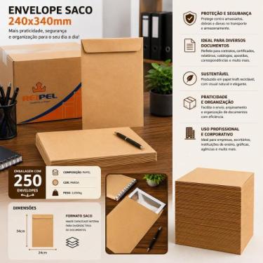 Imagem de Caixa com 250 Envelopes Parda 240x340 mm - Papel Resistente REIART