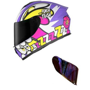 Imagem de Capacete Race Tech Hit Speedbee Branco e Roxo Mais Viseira Camaleão Ve