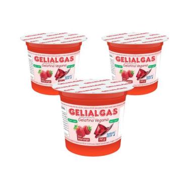 Imagem de Kit 3 Un Gelatina Morango Vegana Gelialgas C/ 140 GR