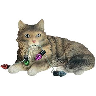 Imagem de Sandicast Marrom Tabby Maine Gato com luzes natalinas ornamento de Natal, multicolorido (XSO33901)