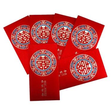 Imagem de 6 envelopes vermelhos de ano novo chinês 2022 pacote de dinheiro da sorte tigre zodíaco Hong Bao Lai Ver presente Dinheiro Fu Xi Lunar Spring Festival aniversário chá de bebê formatura de casamento (B)