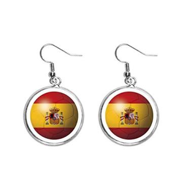 Imagem de Brinco feminino com bandeira nacional da Espanha de futebol americano pendurado prata