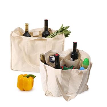 Imagem de Rayeeley Pacote com 2 sacolas de compras de lona com alça reutilizáveis, de algodão, ecológicas, dobráveis e laváveis - 6 bolsas perfeitas para piquenique na praia