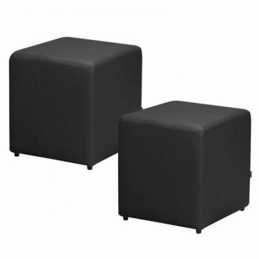 Imagem de 02 Puffs Quadrado Corino Preto