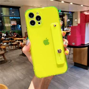 Imagem de Capa quadrada transparente de cor fluorescente para iphone 13 12 mini 11 pro max xr x xs 6 7 8 plus se2 alça de pulso suporte brilhante capa, amarelo, para ipone se 2020