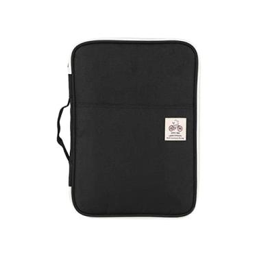 Imagem de Hztyyier Bolsa de documentos A4, pasta de arquivos, organizador de portfólio, notebook, capa com zíper, 5 cores opcionais para homens e mulheres, Preto, medium, Zíper