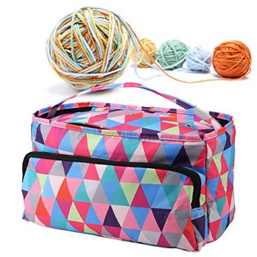 Imagem de Sacos de tricô, bolsa de armazenamento de fio de crochê portátil organizador de crochê com zíper e bolsos para armazenamento de lã e agulhas (#3)