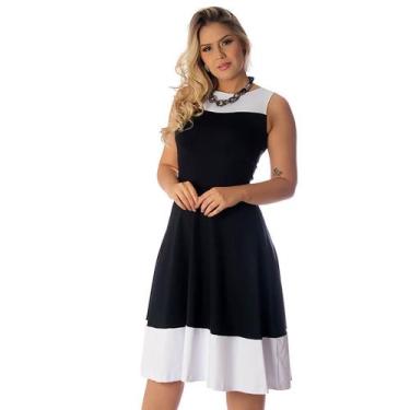 Imagem de Vestido Duas Cores Na Horizontal Preto E Branco Ficalinda Regata Com B