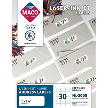 Imagem de Maco Etiquetas de endereço brancas a laser/jato de tinta, 2 x 6 cm, 100 folhas, 3000 por caixa (ML-3000)