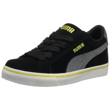 Imagem de PUMA Tênis S Vulc Jr (criança pequena/criança grande), Aço preto/cinza/verde, 7 Big Kid