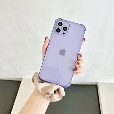 Imagem de Capa de telefone à prova de choque macia cor doce para iphone 11 12 pro max xs x xr max mini 7 8 plus se2 capa traseira de silicone transparente pára-choques, roxo, para iphone12 pro max