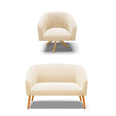 Imagem de Kit 1 Namoradeira E 1 Poltrona Giratória Base Madeira Bege