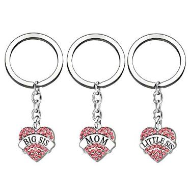 Imagem de 3 peças de chaveiro com pingente de coração Mom Big Little Sister Presente de família para mulheres, meninas, Dia das Mães, Style B 3pcs Pink Crystal