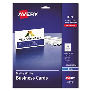 Imagem de AVERY Cartões de Visita 8371, Jato de Tinta, 2 Polegadas X 3-1/2 Polegadas, 250/Pk, Branco