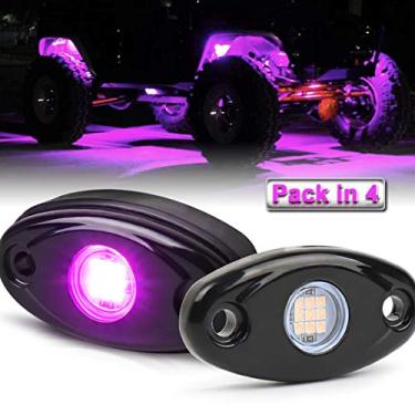 Imagem de Luzes LED Rock, 4 Pods Purple LED Neon Underglow Kits Impermeáveis IP68 para Jeep Off Road ATV SUV Trucks Carros Motocicleta Rock Light Kit