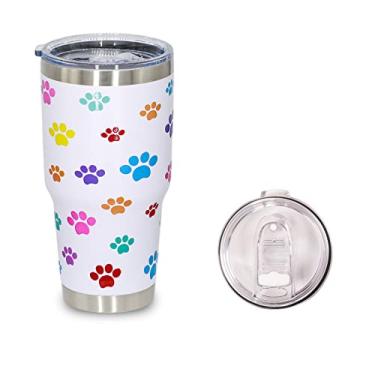 Imagem de Presentes fofos para amantes de cães com padrão elevado 5D, canecas de café de viagem inoxidável isoladas para mãe de cachorro impressão de pata de cachorro copo de 850 g com tampa, copo engraçado, caneca de sonho de mãe de cachorro, dono de cachorro