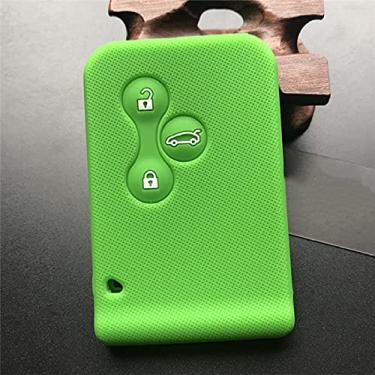 Imagem de YJADHU Capa de cartão de chave de carro de borracha de silicone 3 botões capa de chave de carro capa, apto para Renault Clio Megane Grand Scenic, verde