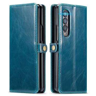 Imagem de Capa de couro empresarial de proteção total para Samsung Galaxy Z Fold3 Fold 4 Fold4 Fold 3 5G Zfold4 Card Pocket Mobile Phone Cover, Blue, para Samsung Z Flip3 5G