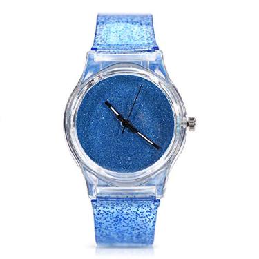 Imagem de Relógio de pulso feminino de quartzo 3 cores, relógio de pulso redondo de plástico com glitter em pó(blue)