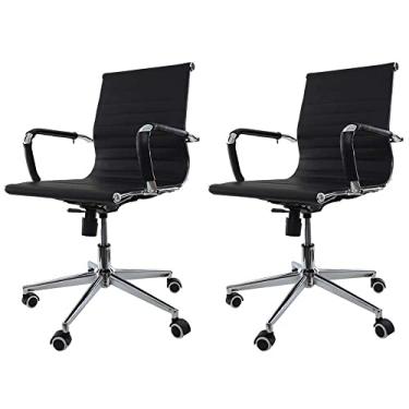 Imagem de Kit 2 Cadeiras De Escritório Simples Diretor Secretária Com Relax Ajuste Altura Giratória Charles Eames Eiffel Preta