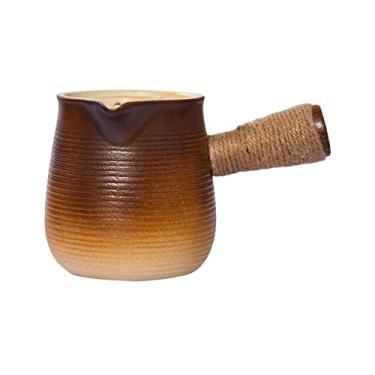 Imagem de Baoblaze Bule de cerâmica com cabo longo de folhas soltas bule de chá para ferver água quente chaleira para amantes de chá presente cozinha restaurante hotel casa, marrom largo